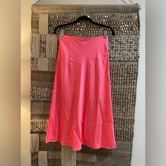 🩷 NWT J Crew hot pink neon satin midi skirt sz XS - Picture 9 of 9